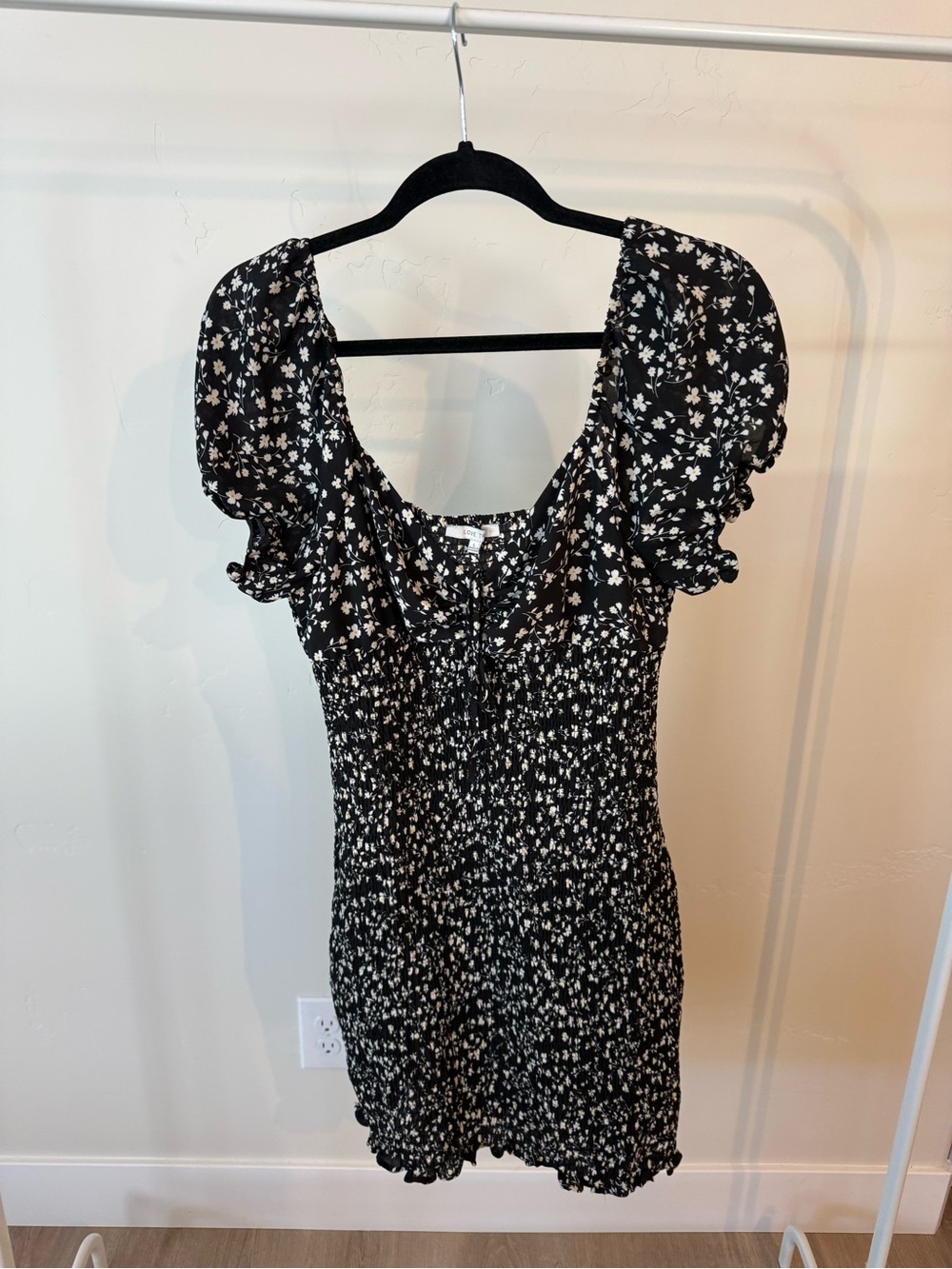 Love Tree Black Floral Smocked Mini Dress